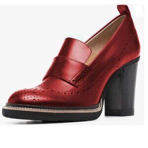 YDN Burgundy Block Heel Loafers